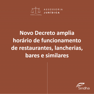 Novo Decreto amplia horário de funcionamento de restaurantes, lancherias, bares e similares