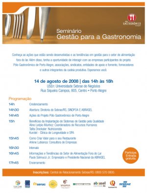 Seminário Gestão para a Gastronomia, dia 14/08/2008