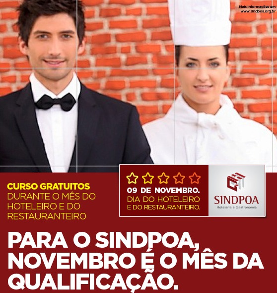 Sindpoa promove cursos gratuitos de qualificação em comemoração ao mês do hoteleiro e restauranteiro