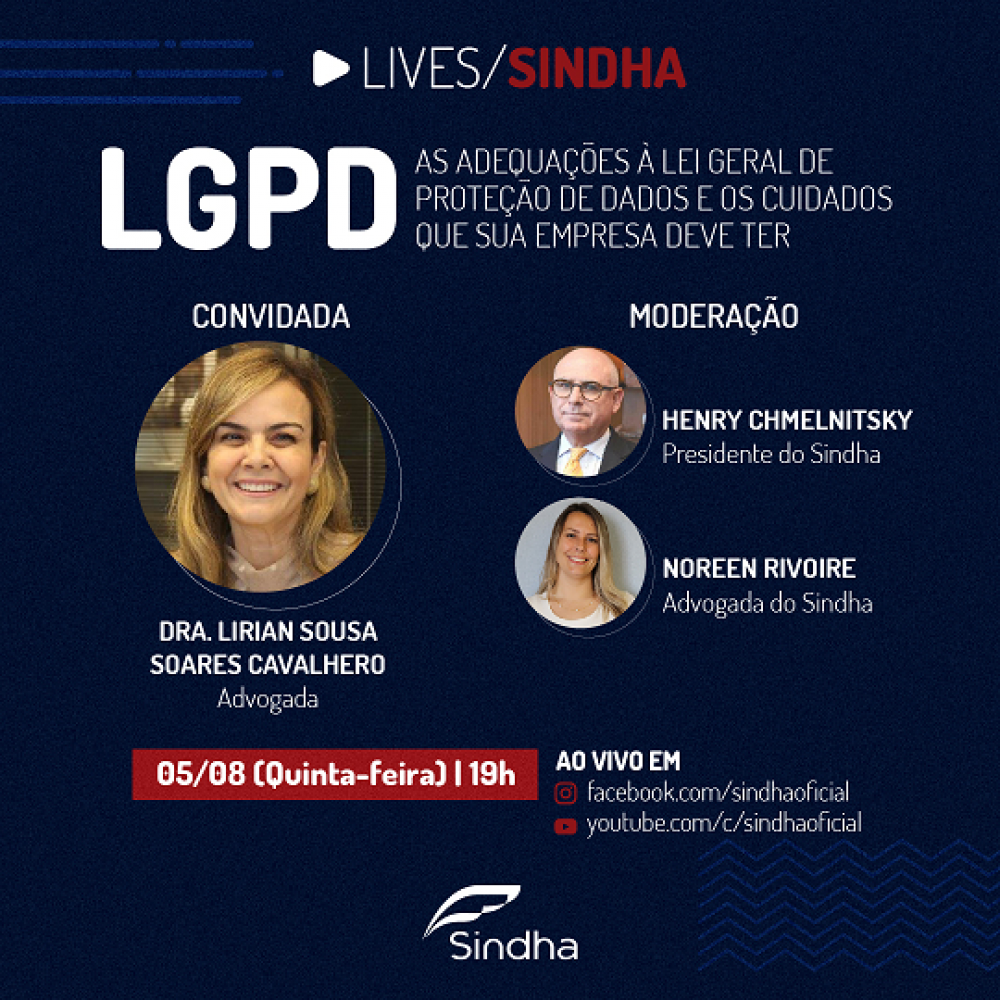 Sindha realizará live sobre adequações à Lei Geral de Proteção de Dados