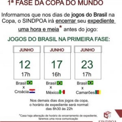 Horário Expediente Sindpoa Jogos do Brasil