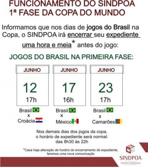 Horário Expediente Sindpoa Jogos do Brasil